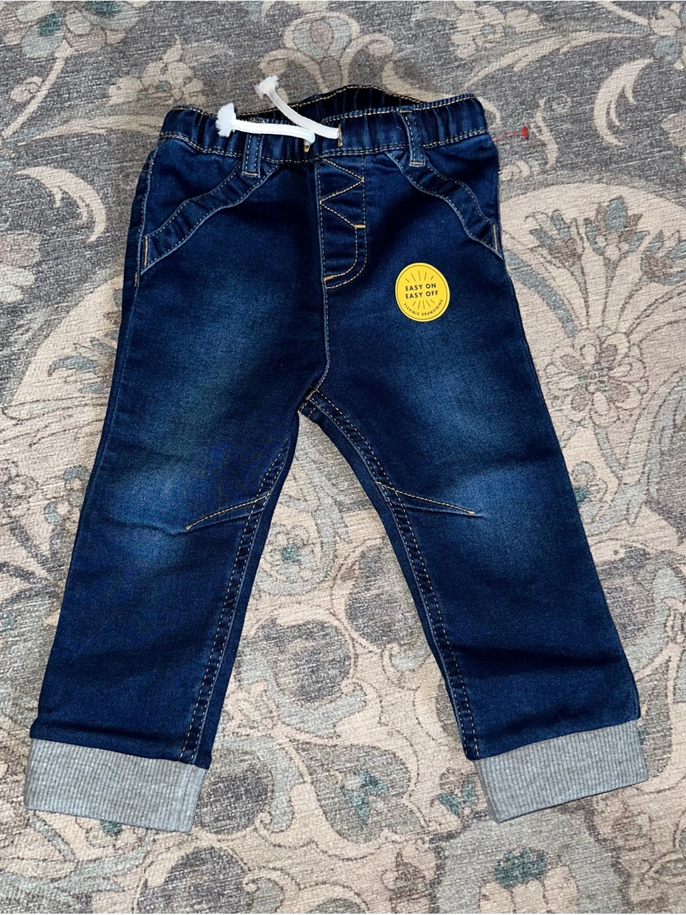 Boys Toddler Cat & Jack Dark Blue Pull-On Jogger Jeans with Gray Cuffs - 18M